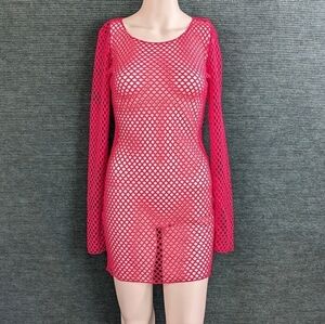 Fashion Nova Beach What Fishnet Cover Up Dress, Hot Barbie Pink